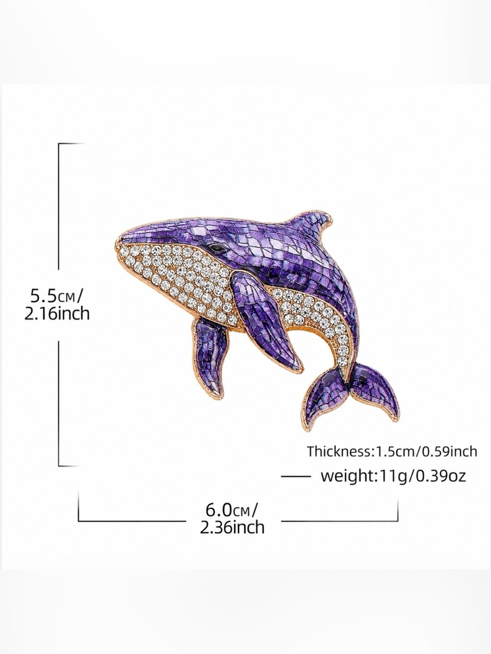 Whale Rhinestone Encrusted Brooch Gorgeous & New - Picture 4 of 5